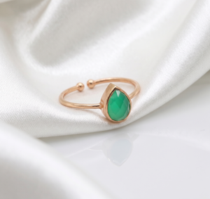 Anillo Hecho a Mano en Plata de Ley 925, Chapado en Oro Rosa, con Piedra Preciosa de Ónix Verde Pera Natural, Engaste en Bisel, Ajustable, para Bodas y Fiestas - Product Image 5