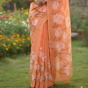 Sari en lin de qualité supérieure, coupe de 6,10 mètres, tissu doux et respirant, tenue ethnique élégante, léger, pour usage quotidien ou fêtes, Inde - Product Image 1