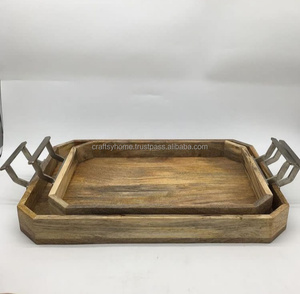 Plateau de service en bois et métal, décoratif, forme personnalisée, qualité supérieure, plat de service durable, plateau de service en bois de longue durée de vie - Product Image 5