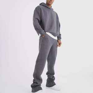 <b>Men's</b> Solid Gray Hooded Sweatshirt <b>Jogger</b> Pants 2-Piece Anti-Bacterial Sporty Casual Spring 100% Cotton Lightweight Tracksuit - Product Image 1