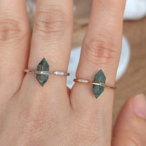Natural Moss Agate 925 Sterling Silver <b>Rings</b> Trendy Engagement Wedding Double Point Gemstone <b>Adjustable</b> <b>Ring</b> for Women - Product Image 6