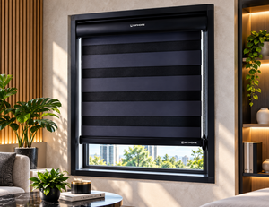 Store horizontal occultant WINHOME électrique double couche en polyester, design zèbre, pour fenêtre coulissante, style moderne intégré - Product Image 1