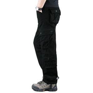 Pantalon cargo pour homme, taille élastique, plusieurs poches, en toile, coupe droite, respirant, poids moyen, style vêtements de travail - Product Image 1