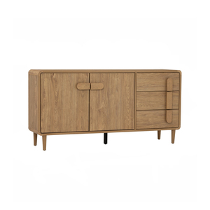 Buffet TV scandinave minimaliste en teck pour salon, 3 tiroirs, 2 portes, en teck avec finition couleur pour intérieur. - Product Image 3