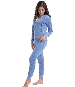 Active Jogging Women's Velvet Slim Fit Blank Hooded Tracksuit Full Front Zipper Hoodie Survetement Velour Plain Blank Sweat Suit - Product Image 1