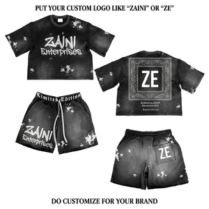 ZAINI Premium 280 GSM 100% Polyester Respirant Décontracté Surdimensionné Ensemble T-shirt et Short d'été pour Homme Col Rond Noir Personnalisé en Relief - Product Image 1