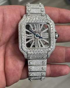 Montre squelette de luxe carrée en moissanite VVS, entièrement sertie de diamants, en or blanc, automatique, pour homme, passe le testeur de diamants, entièrement ornée de diamants. - Product Image 1