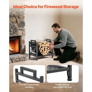 1.5 ft <b>Indoor</b> Heavy-Duty Curved <b>Firewood</b> Rack Powder-Coated Steel 40lb Capacity Canvas Carrier Wood <b>Storage</b> Fireplace Accessory - Product Image 4