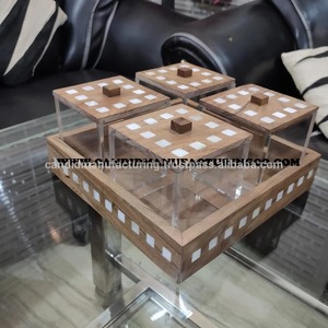 Rectangular Acrylic and Wood Storage Trays Decorative Organizer <b>Box</b> with <b>Removable</b> Compartment for Tabletop Home Use - Product Image 4