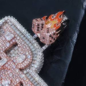 Fine Jewelry Personalized 925 <b>Silver</b> Hip Hop Letter Iced Custom Name <b>Initial</b> Moissanite Mosaic Charm <b>Pendant</b> Set - Product Image 2