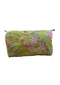100% Cotton Quilted Letter Print Zipper Closure Lightweight Eco-Friendly <b>Small</b> Capacity Cosmetic Bag for Travel & Daily Use - Product Image 2