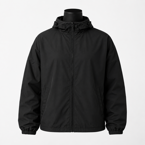 <b>Men's</b> <b>Black</b> Hooded <b>Windbreaker</b> Jacket Windproof Zipper Closure Casual Outdoor Wear Autumn Season Polyester Shell - Product Image 1