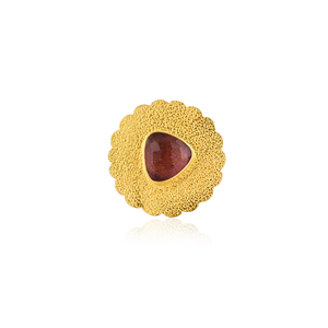Pink Tourmaline Hydro Brass Gemstone <b>Ring</b> for Women Gold Plated <b>Adjustable</b> Trendy Jewelry - Product Image 1