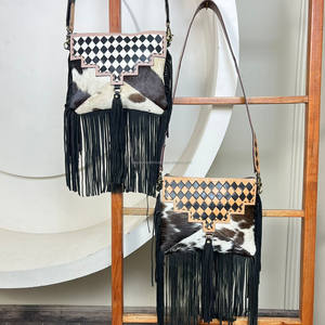 Bolso cruzado con flecos de piel de vaca occidental con solapa de cuero a cuadros a mano bohemio y hermoso bolso de hombro de gran capacidad de lujo - Product Image 5