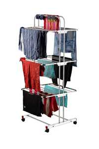 Séchoir à linge télescopique portable en acier inoxydable à trois niveaux, support de séchage pliable, organisateur de vêtements réglable - Product Image 5