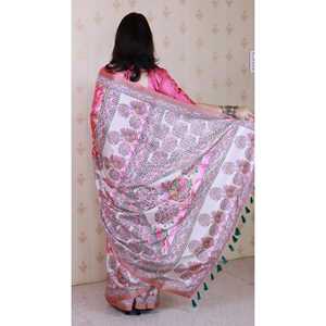 Madhubani Fusion Printed Saree Pink Tussar Silk with Zari Woven Border for <b>Party</b> <b>Jumpsuit</b> by Elite Weaves 450g - Product Image 4