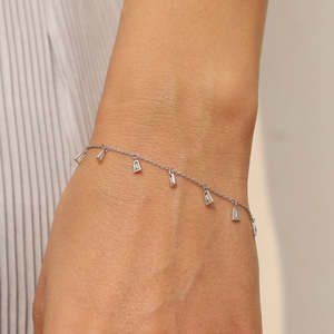 18K <b>Gold</b> Diamond Baguette Drop Fine Charm Bracelet - Product Image 1