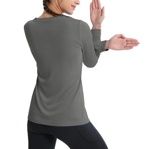 Camisetas de Manga Larga para Mujer, Cuello en V, Color Sólido, Corte Regular, Tejido Jersey de Secado Rápido, Ropa Casual para Todas las Temporadas - Product Image 2