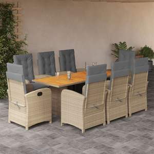 Juego de Comedor de 9 Piezas de Mimbre Sintético Gris, Muebles de Jardín Plegables - Product Image 1