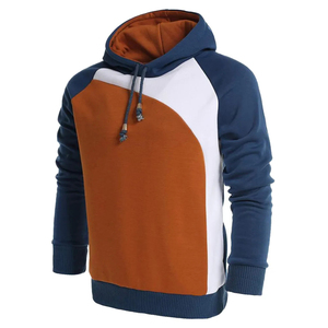 Sweat-shirt à capuche pour homme, color-block, manches raglan, décontracté, tricoté, polyester et coton, pour l'automne, coupe classique - Product Image 1
