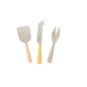 Ensemble de 3 couteaux à fromage en acier inoxydable de qualité supérieure avec manches multicolores uniques, outil de service moderne fait main pour charcuterie - Product Image 1