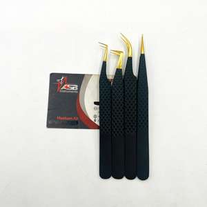 Pinzas para Pestañas con Punta de Diamante Negro y Dorado, Logotipo Personalizado, Acero Inoxidable Sostenible, Punta de Fibra y Punta Sin Fibra - Product Image 3