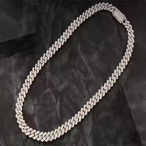 Luxury Silver Cuban Link <b>Chain</b> Fully <b>Iced</b> <b>Out</b> White Gold VVS Studded Moissanite Round Cut Diamond Tester for Wedding - Product Image 2