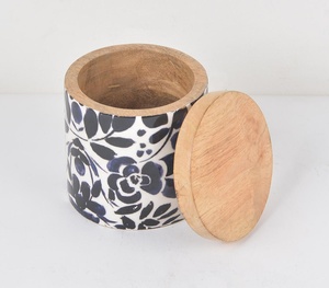 Boîte de conserve monochrome tournée en bois de manguier émaillée à la main avec motif personnalisé Fabricant en gros vente directe d'usine - Product Image 2