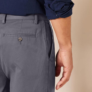 Pantalon chino gris coupe droite pour homme, poids moyen, infroissable, devant plat, style décontracté, braguette boutonnée - Product Image 4