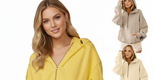 Sudadera con capucha de punto para mujer, manga larga, casual, ligera, con bolsillo y media cremallera, para otoño - Product Image 3