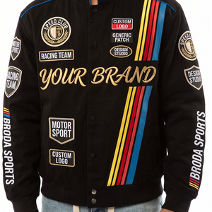 Chaqueta NASCAR de Diseño Personalizado al por Mayor, Logotipo OEM Bordado, 100% Algodón Orgánico, Chaqueta de Carreras de Motos, Hecha en Pakistán - Product Image 1