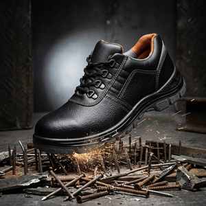 Chaussures de sécurité en acier noir, bottes de travail en cuir véritable, imperméables, respirantes, antidérapantes, antistatiques, pour l'industrie et l'usine - Product Image 1