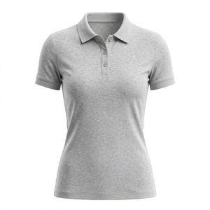 Polo à manches courtes pour femme, best-seller, bleu clair uni, col boutonné, coupe ajustée, longueur normale, de BD - Product Image 5