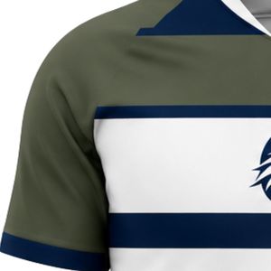 Maillot de football vert olive et blanc à manches courtes avec détails bleu marine, respirant, uniforme d'équipe pour l'entraînement et les matchs - Product Image 4