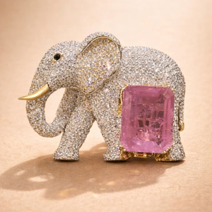 Women Brooch Pave Crystal <b>Elephant</b> Lapel Pin Custom Logo Premium Pink Sapphire Luxury Suit Accessory - Product Image 1