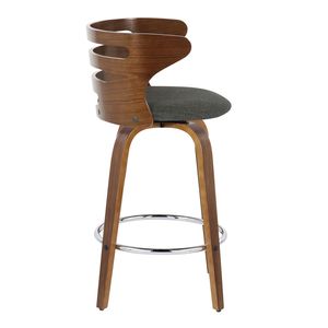 Cosini Tabouret de bar moderne du milieu du siècle de 26 po, hauteur fixe avec pivot, bois de noyer et tissu anthracite, pied en métal chromé - Product Image 3