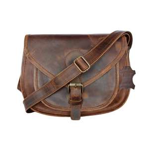 Sac à bandoulière Madosh pour femme en cuir véritable marron durable, multifonction, léger, vintage, avec deux fermetures éclair, 3L+ - Product Image 1
