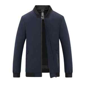 Chaqueta Bomber Azul Marino para Hombre, Cuello Alto, Cierre de Cremallera, Corte Regular, Color Sólido, Estilo Casual, Material Poliéster, Estilo Otoñal - Product Image 1