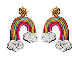 Boucles d'oreilles pendantes ethniques bohèmes faites à la main avec perles de rocaille colorées et pompons, bijoux en gros - Product Image 6