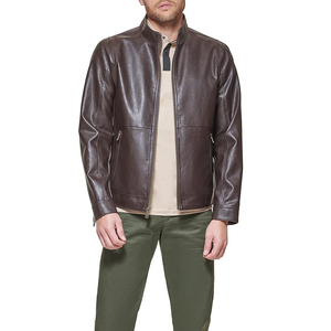 <b>Men</b> Genuine Leather Slim Vintage Custom Logo Stand Collar Zip-Up Bomber Style Quilted Lined <b>Summer</b> Waterproof Breathable - Product Image 1