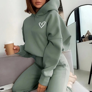 Ensemble de survêtement pour femme, coupe slim, coton et polyester, sweat à capuche zippé, pantalon de jogging, respirant, extensible, vêtements de sport, tenue de gym. - Product Image 1