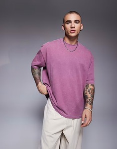 Camiseta de Algodón para Hombre, Talla Grande, Color Morado, Manga Corta, Cuello Redondo, Corte Regular, Estilo Casual, Color Sólido, Tejido Jersey - Product Image 4