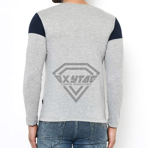 เสื้อยืดแขนยาวผู้ชายแบบคัลเลอร์บล็อก ผ้าคอตตอนผสมโพลีเอสเตอร์ ทรงเข้ารูป สไตล์ลำลอง คอกลม - Product Image 4