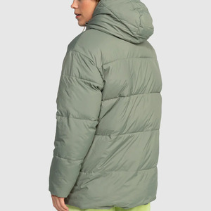 Women's Olive Green Quilted Hooded Puffer Jacket Full Sleeve <b>Winter</b> <b>Coat</b> <b>Thick</b> Polyester Wadding Zipper Closure - Product Image 2