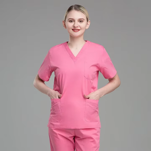 Wembly Sports White V-Neck <b>Scrub</b> <b>Top</b> Cotton Woven Hospital Uniforms For Nurses With Pockets - Product Image 3
