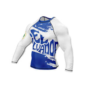 Camiseta de Compresión Deportiva para Hombre, Manga Larga, Diseño Gráfico de El Salvador, Blanca y Azul, para Entrenamiento Atlético, Ropa Deportiva de Alto Rendimiento - Product Image 6
