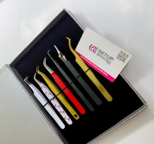 Ensemble de pinces à cils anti-magnétiques en acier inoxydable personnalisées, 90/45/Courbe/Isolation, pointe lisse 10 mm, poignées colorées - Product Image 3