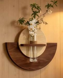 Vase mural en bois artisanal moderne, porte-fleurs suspendu, décoration murale ronde pour la maison, pour le salon - Product Image 1
