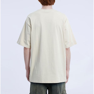 Camiseta Extra Grande para Hombre, Color Crema, Manga Corta, Cuello Redondo, Estilo Casual, Corte Regular, Estampado Azul, Tejido de Punto - Product Image 2