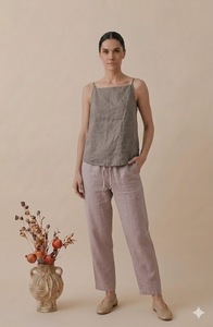 Women Vintage Sleeveless Linen Spaghetti Strap Top Solid Color <b>Loose</b> Fit Natural Waist Breathable Woven Minimalist Casual <b>Dress</b> - Product Image 4